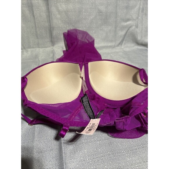 Victoria's Secret Babydoll Bra 36D Sexy Pink Purple Sheer Lace Padded Lingerie - Picture 4 of 9